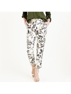 J. Crew Linen Garden Print Gold Foil Leaf Pants